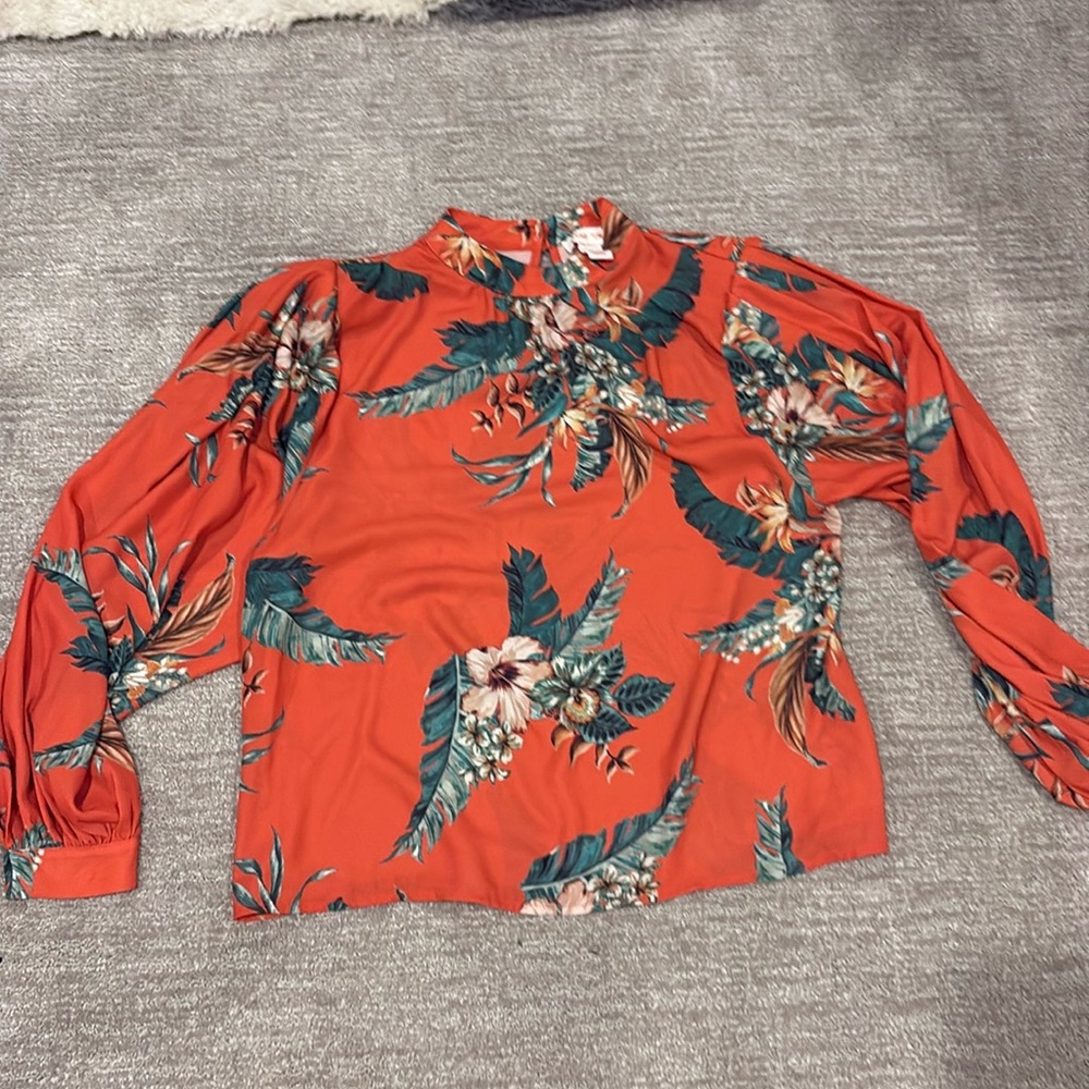 Cork and green floral dress blouse blousy sleeves